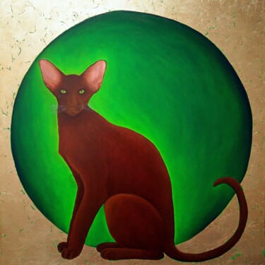 Pittura intitolato "Chocolate cat" da Yuliia Ustymenko, Opera d'arte originale, Olio Montato su Telaio per barella in legno