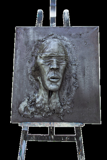 Sculpture titled "I don't want to see" by Yuliya Belan, Original Artwork, Cement