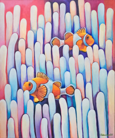 Malerei mit dem Titel "Clownfish" von Yuliya Bokuchava, Original-Kunstwerk, Acryl