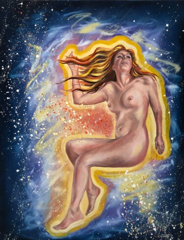 Painting titled "Et le Big-bang créa…" by Yuliya Gransart, Original Artwork, Oil Mounted on Wood Stretcher frame