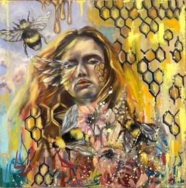 Peinture intitulée "La reine de sa ruche" par Yuliya Gransart, Œuvre d'art originale, Huile Monté sur Châssis en bois