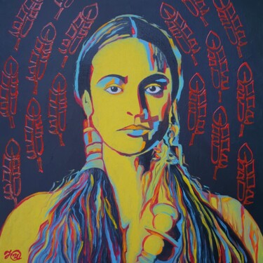 Painting titled "Native American Pai…" by Yuliya Illarionova, Original Artwork, Oil Mounted on Wood Stretcher frame