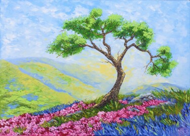 Ζωγραφική με τίτλο "Tree Painting Laven…" από Yuliya Illarionova, Αυθεντικά έργα τέχνης, Λάδι Τοποθετήθηκε στο Χαρτόνι