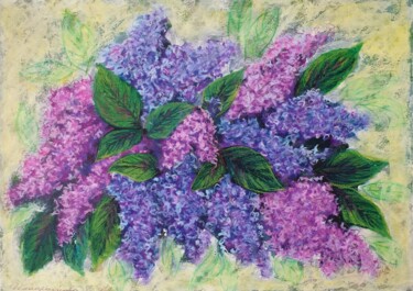 Schilderij getiteld "Lilac Painting Flor…" door Yuliya Illarionova, Origineel Kunstwerk, Acryl Gemonteerd op Karton