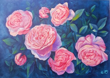 绘画 标题为“Red Roses Painting…” 由Yuliya Illarionova, 原创艺术品, 油 安装在木质担架架上