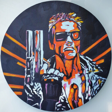 Painting titled "Terminator Painting…" by Yuliya Illarionova, Original Artwork, Oil Mounted on Wood Stretcher frame