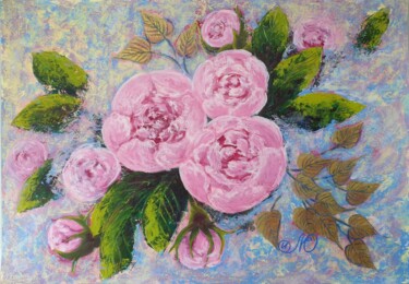 Schilderij getiteld "Pink Peony Painting…" door Yuliya Illarionova, Origineel Kunstwerk, Acryl