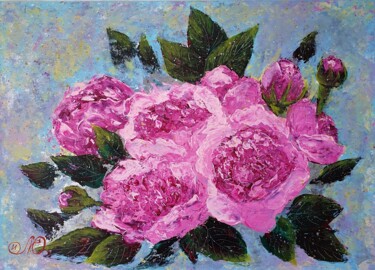 Malerei mit dem Titel "Rose Painting Bouqu…" von Yuliya Illarionova, Original-Kunstwerk, Acryl Auf Karton montiert