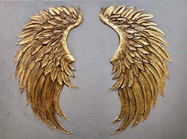 Painting titled "Angel wings" by Yuliia Kiselova, Original Artwork, Acrylic Mounted on Wood Stretcher frame