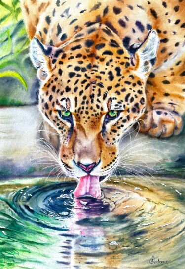 Ζωγραφική με τίτλο "Portrait of jaguar…" από Yuliya Ozdemir, Αυθεντικά έργα τέχνης, Ακουαρέλα