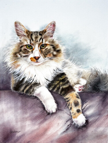 Peinture intitulée "Cat portrait" par Yuliya Ozdemir, Œuvre d'art originale, Aquarelle