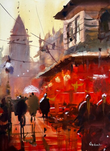 Pintura intitulada "One rainy day in Is…" por Yuliya Ozdemir, Obras de arte originais, Aquarela