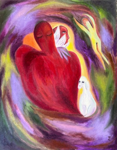 Painting titled "My Heart." by Yuliya Pochynok (JJ Julia), Original Artwork, Oil Mounted on Wood Stretcher frame