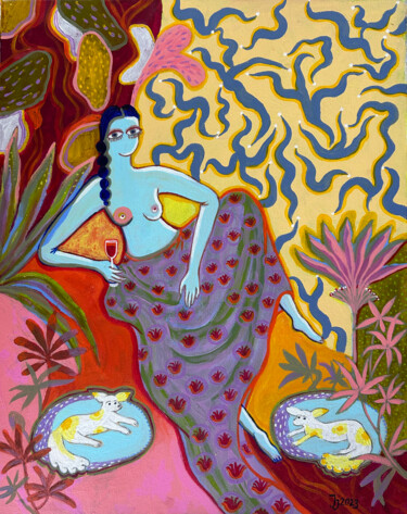 Картина под названием "Relax. The Blue Gir…" - Yuliya Pochynok (JJ Julia), Подлинное произведение искусства, Акрил