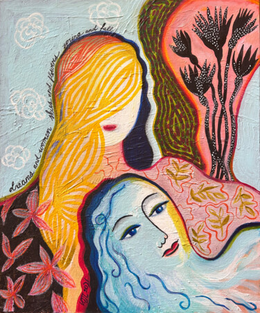 Painting titled "Dreams and Women." by Yuliya Pochynok (JJ Julia), Original Artwork, Acrylic Mounted on Wood Stretcher frame