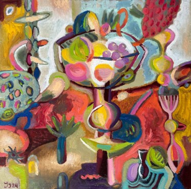 Painting titled "Fruits." by Yuliya Pochynok (JJ Julia), Original Artwork, Oil Mounted on Wood Stretcher frame