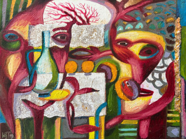 Peinture intitulée "Breakfast with Oran…" par Yuliya Pochynok (JJ Julia), Œuvre d'art originale, Huile Monté sur Châssis en…