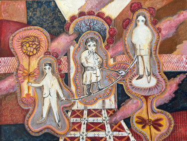 Pintura intitulada "Balancing Memories." por Yuliya Pochynok (JJ Julia), Obras de arte originais, Óleo Montado em Armação em…