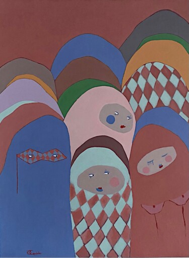 제목이 "Матрёшки"인 미술작품 Yuliya Sertukova로, 원작, 아크릴 나무 들것 프레임에 장착됨