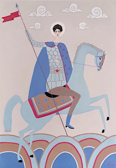 Pittura intitolato "Георгий Победоносец" da Yuliya Sertukova, Opera d'arte originale, Acrilico Montato su Pannello di legno