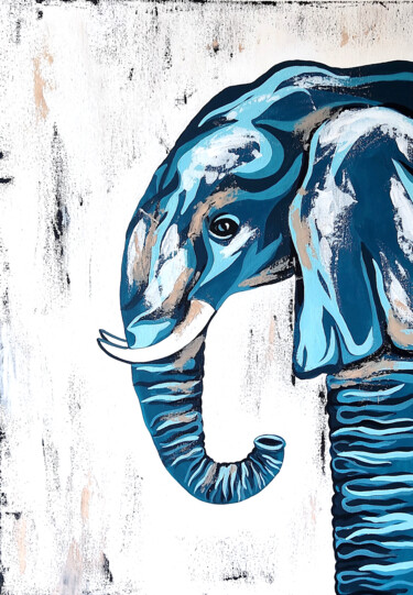 Malerei mit dem Titel "Blue elephant" von Yuliya Zhuk, Original-Kunstwerk, Acryl Auf Keilrahmen aus Holz montiert