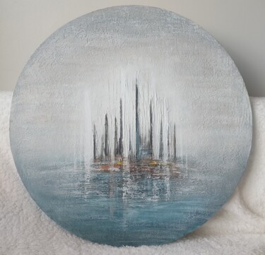 Painting titled "Sailboats" by Yuliya Zhuk, Original Artwork, Acrylic Mounted on Wood Stretcher frame