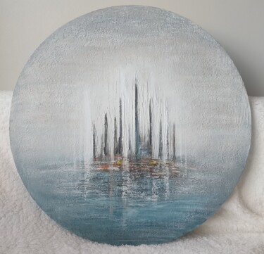 Schilderij getiteld "Sailboats" door Yuliya Zhuk, Origineel Kunstwerk, Acryl Gemonteerd op Frame voor houten brancard