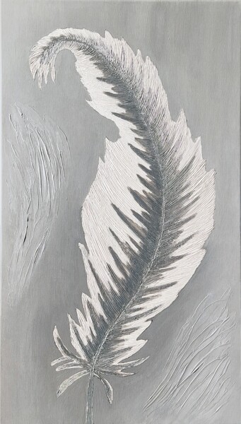 Painting titled "Feather" by Yuliya Zhuk, Original Artwork, Acrylic Mounted on Wood Stretcher frame