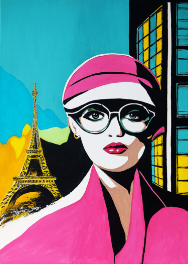 Картина под названием "Parisian" - Yuliya Zhuk, Подлинное произведение искусства, Акрил Установлен на Деревянная рама для но…