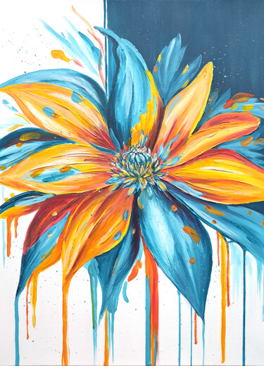 Painting titled "Flower" by Yuliya Zhuk, Original Artwork, Acrylic Mounted on Wood Stretcher frame