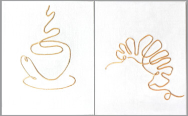 Ζωγραφική με τίτλο "Coffee and croissan…" από Yuliya Zhuk, Αυθεντικά έργα τέχνης, Ακρυλικό Τοποθετήθηκε στο Ξύλινο φορείο σκ…