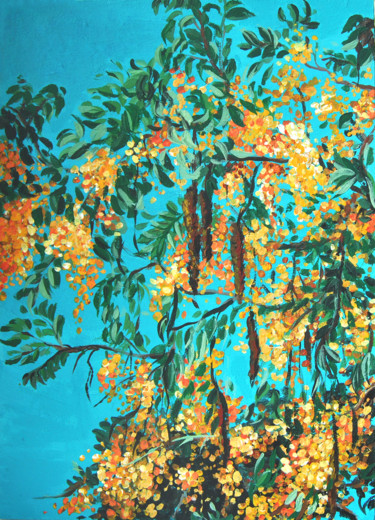 Painting titled "Yellow Berries" by Yuliya Trubacheva, Original Artwork, Acrylic