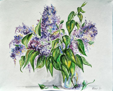 Painting titled "Lilac Bouquet" by Yuliya Trubacheva, Original Artwork, Watercolor