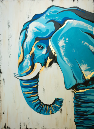 Painting titled "Elephant of Fortune…" by Yuliya Trubacheva, Original Artwork, Acrylic Mounted on Wood Stretcher frame