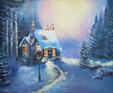 Schilderij getiteld "Christmas night in…" door Yuliya Trubacheva, Origineel Kunstwerk, Olie