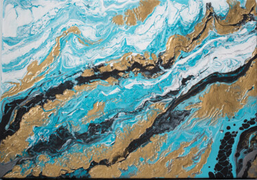 Painting titled "World of waves" by Yuliya Trubacheva, Original Artwork, Acrylic Mounted on Wood Stretcher frame