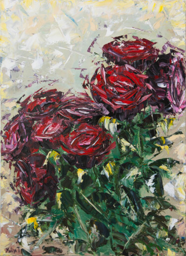Schilderij getiteld "Storm of roses" door Yuliya Trubacheva, Origineel Kunstwerk, Olie