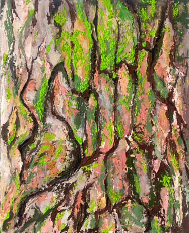 Painting titled "Pine bark in moss" by Yuliya Trubacheva, Original Artwork, Acrylic