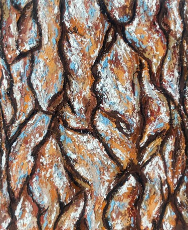 Картина под названием "Pine bark under snow" - Yuliya Trubacheva, Подлинное произведение искусства, Акрил