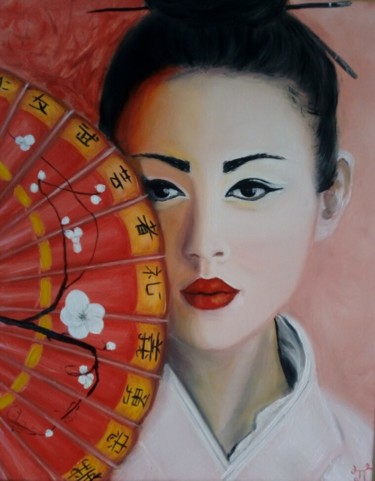 Schilderij getiteld "Samurai girl" door Julia Tokar (Jt), Origineel Kunstwerk, Olie