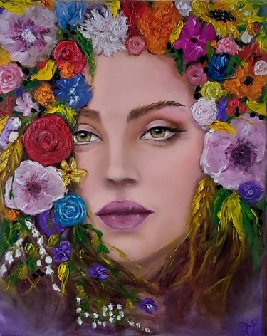 Malerei mit dem Titel "Flower Fairy" von Julia Tokar (Jt), Original-Kunstwerk, Öl