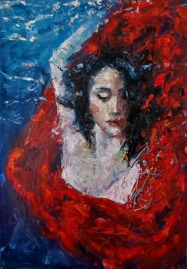 Pittura intitolato "Flamenco underwater" da Julia Tokar (Jt), Opera d'arte originale, Olio