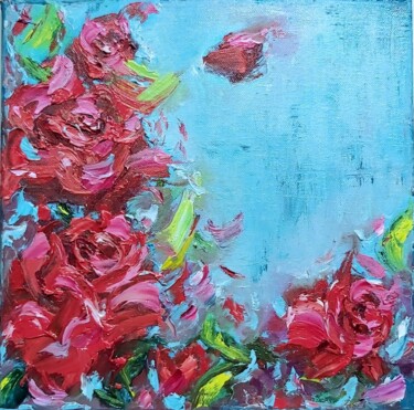 Malerei mit dem Titel "Roses in the sky" von Julia Tokar (Jt), Original-Kunstwerk, Öl