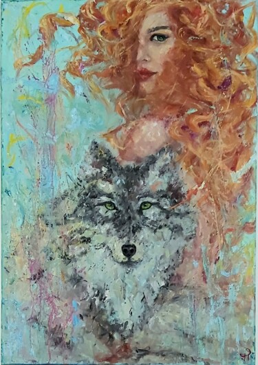 Painting titled "She-wolf" by Julia Tokar (Jt), Original Artwork, Oil