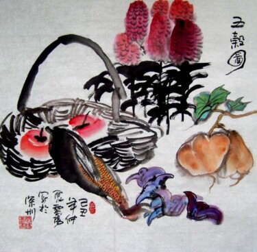 Painting titled "云阳写意：五谷丰登图" by Yun Yang Wang, Original Artwork, Oil