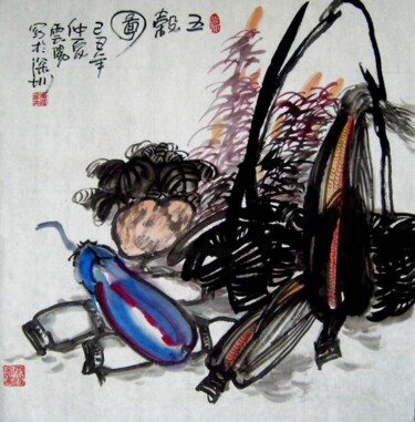 Painting titled "云阳写意：五谷丰登图1" by Yun Yang Wang, Original Artwork, Oil