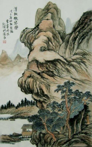 绘画 标题为“国画山水：清秋抚琴图” 由云阳 王, 原创艺术品, 油