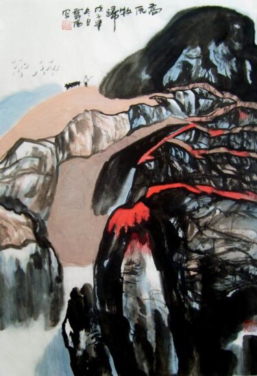 绘画 标题为“国画小品：高原牧归” 由云阳 王, 原创艺术品, 油