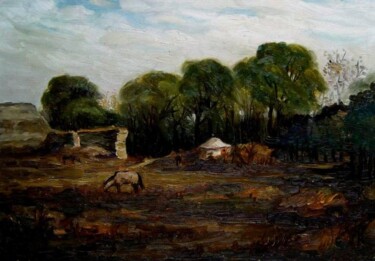 绘画 标题为“油画：牧马场” 由云阳 王, 原创艺术品, 油