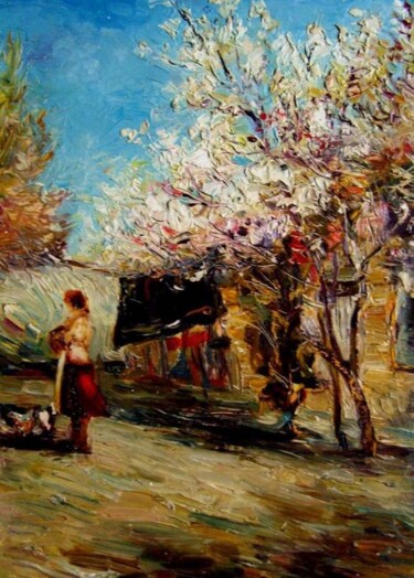 绘画 标题为“油画：桃花盛开” 由云阳 王, 原创艺术品, 油